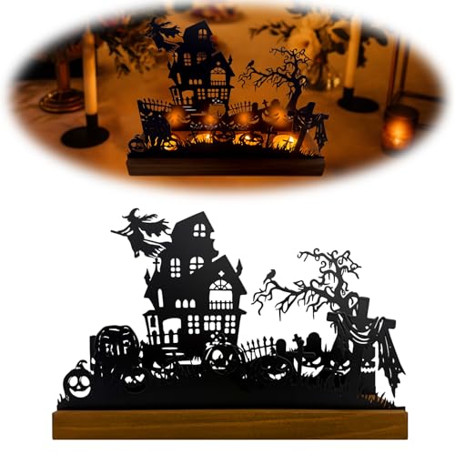 Halloween Kerzenhalter - Hochwertiger Metall und Holz Kerzenständer, einfach zu montieren, Einzigartige Design mit Scary Witch Cauldron Ghost, Perfekt für Halloween Tischdekoration und Feierlichkeiten Halloween Kerzenhalter - Hochwertiger Metall und Holz Kerzenständer, einfach zu montieren, Einzigartige Design mit Scary Witch Cauldron Ghost, Perfekt für Halloween Tischdekoration und Feierlichkeiten von HUTRADE