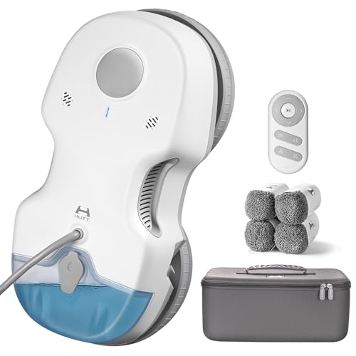 HUTT S7 Fensterputzroboter mit Sprühfunktion 5500Pa, 3D Schwebepad, Elektrischer Fensterputzer mit 80ML Tank, Fensterreiniger Roboter Automatischer, Mehrfachschutz, 8X Lappen, Koffer von HUTT