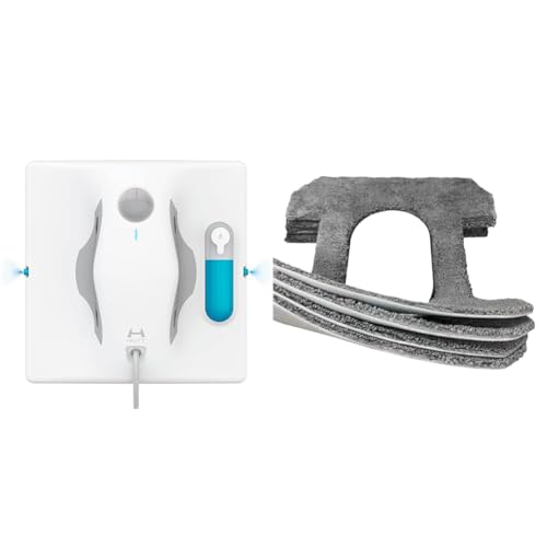 HUTT W8 Fensterputzroboter & Wischroboter (3800Pa Saugleistung, 2-Fach Sprühsystem, 80ml Tank, Auto Wegplanung, Laser-Sensoren, Fernbedienung, 4 Wischtücher) + 4er Set Ersatz Mikrofaser-Wischtücher von HUTT