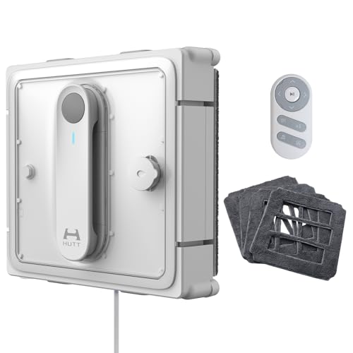 HUTT W9 Fensterputzroboter mit 150ml Panorama-Tank (3800Pa Saugleistung, Kanten- und Hinderniserkennung, Für Glas, Fliesen, Wintergärten, Spiegel etc, 13 Sensoren, Sicherungsseil, 4X Reinigungstuch) von HUTT