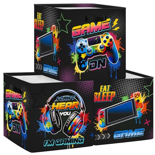 HUUMONSS 30cm Aufbewahrungsbox 3 Stück Gamer Neon Schild Aufbewahrungskorb Kinder Falt Spiel Controller LED Headset mit Griffen Aufbewahrungswürfel Organizer für Spielzeug Bücher Kleidung,Graffiti HUUMONSS 30cm Aufbewahrungsbox 3 Stück Gamer Neon Schild Aufbewahrungskorb Kinder Falt Spiel Controller LED Headset mit Griffen Aufbewahrungswürfel Organizer für Spielzeug Bücher Kleidung,Graffiti von HUUMONSS
