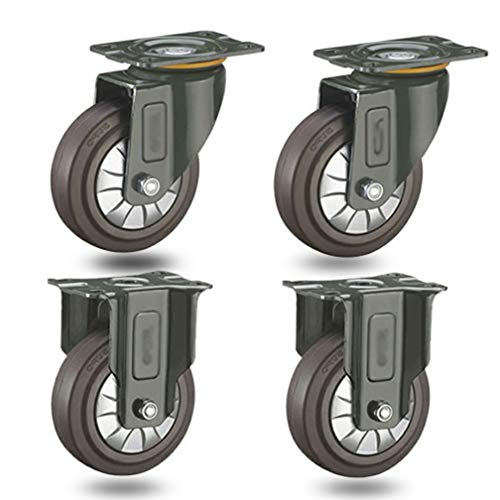 HUUOQIWY 4 x robuste Lenkrollen, drehbare Möbelwagenrollen aus Gummi mit Bremsen, 2 Größen(2 Fixed+2 Without Brake,63mm/2.5″(4pcs)) von HUUOQIWY