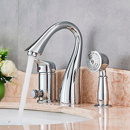 HUUOQIWY Badezimmer Gold Waschbecken Wasserhahn Messing Badewanne Armaturen Heiß und Kalt Mischer Wasserhähne mit Handbrause Waschbecken Wasserhähne(Chrome Polish) von HUUOQIWY