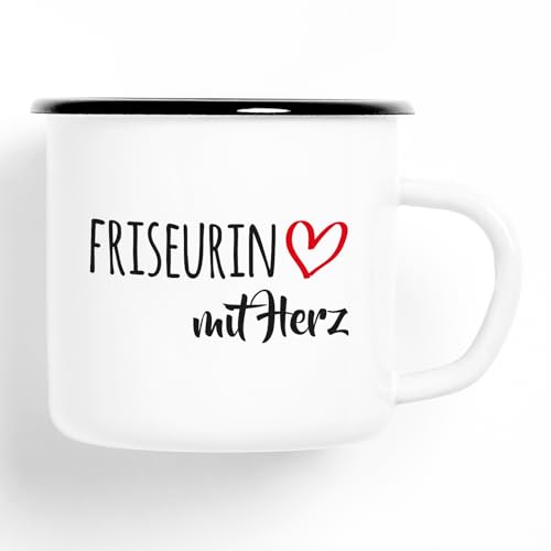 HUURAA! Emaille Tasse Friseurin mit Herz 300ml Vintage Kaffeetasse mit Motiv für die tollsten Menschen von HUURAA