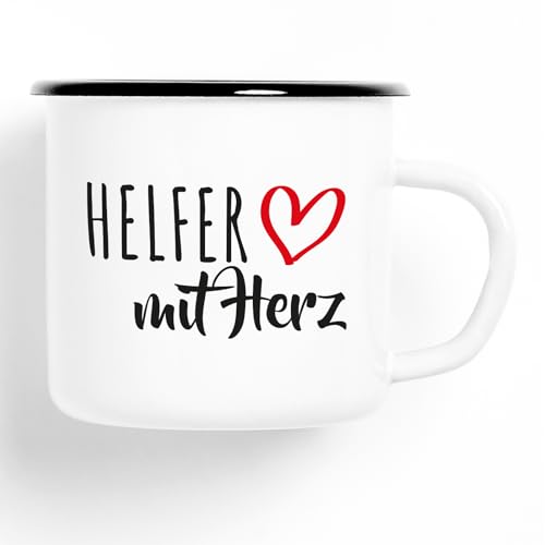 HUURAA! Emaille Tasse Helfer mit Herz 300ml Vintage Kaffeetasse mit Motiv für die tollsten Menschen von HUURAA