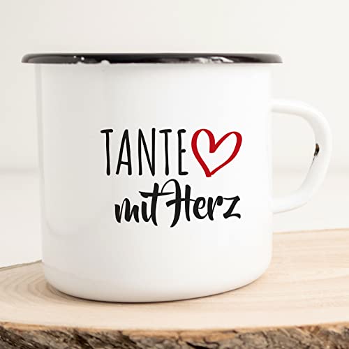 HUURAA! Emaille Tasse Tante mit Herz 300ml Vintage Kaffeetasse mit Motiv für die tollsten Menschen von HUURAA