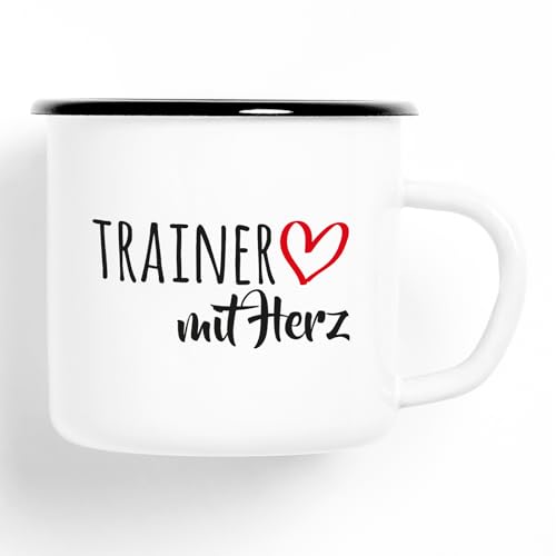 HUURAA! Emaille Tasse Trainer mit Herz 300ml Vintage Kaffeetasse mit Motiv für die tollsten Menschen von HUURAA