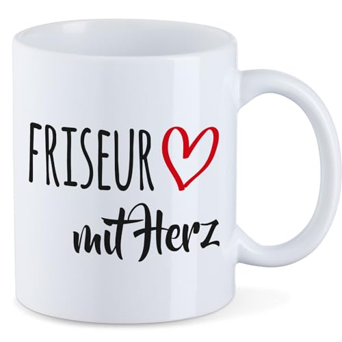 HUURAA Kaffeetasse Friseur mit Herz Keramik Tasse 330ml mit Motiv Geschenk für die tollsten Menschen von HUURAA