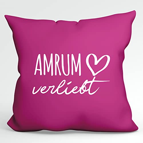 HUURAA Kissen Amrum verliebt Deko Kopfkissen Fuchsia mit Namen deiner lieblings Insel Geschenk Idee für Freunde und Familie von HUURAA