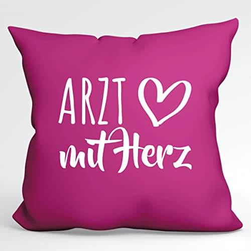 HUURAA Kissen Arzt mit Herz Deko Kopfkissen mit Füllung 40x40cm Fuchsia mit Motiv für die tollsten Menschen Geschenk Idee für Freunde und Familie von HUURAA