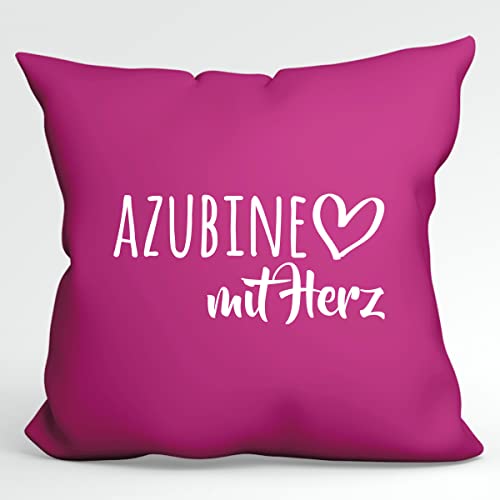 HUURAA Kissen Azubine mit Herz Deko Kopfkissen mit Füllung 40x40cm Fuchsia mit Motiv für die tollsten Menschen Geschenk Idee für Freunde und Familie von HUURAA