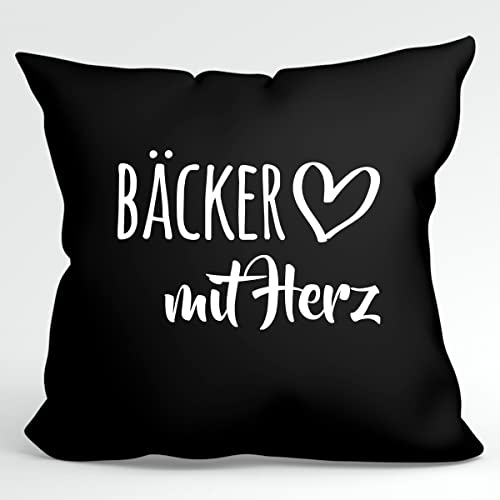 HUURAA Kissen Bäcker mit Herz Deko Kopfkissen mit Füllung 40x40cm Black mit Motiv für die tollsten Menschen Geschenk Idee für Freunde und Familie von HUURAA