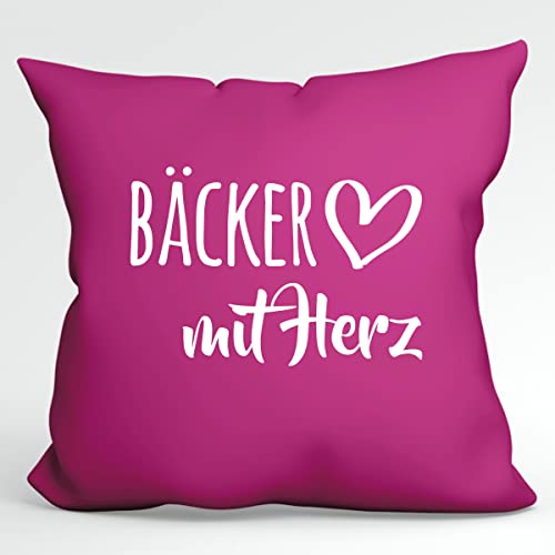 HUURAA Kissen Bäcker mit Herz Deko Kopfkissen mit Füllung 40x40cm Fuchsia mit Motiv für die tollsten Menschen Geschenk Idee für Freunde und Familie von HUURAA