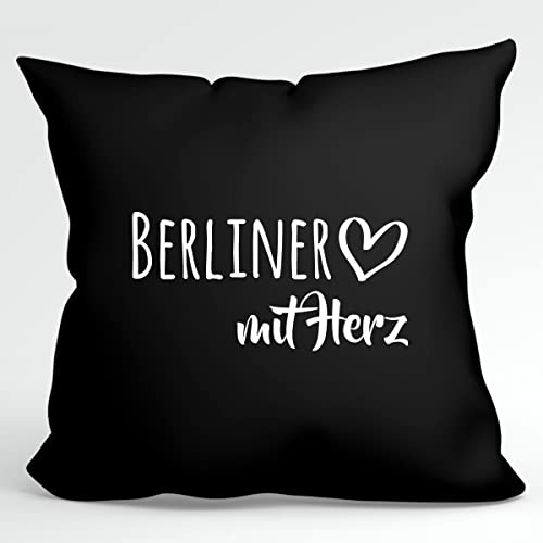 HUURAA Kissen Berliner mit Herz Deko Kopfkissen mit Füllung 40x40cm Black mit Motiv für die tollsten Menschen Geschenk Idee für Freunde und Familie von HUURAA