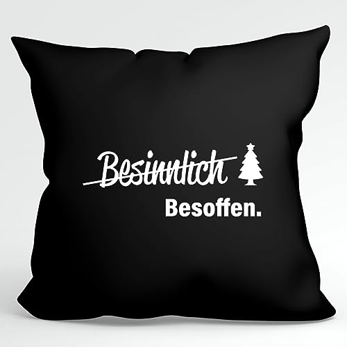 HUURAA Kissen Besinnlich Besoffen Tannenbaum Deko Kissenbezug ohne Füllung 40x40cm Größe Black mit Weihnachts Motiv Geschenk Idee für Freunde und Familie von HUURAA