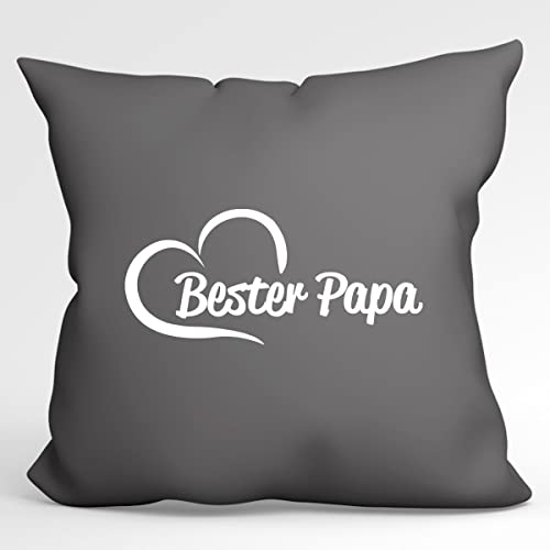 HUURAA Kissen Bester Papa Herz Deko Kissenbezug ohne Füllung 40x40cm Steel Grey mit Motiv für den tollsten Vater Geschenk Idee für Freunde und Familie von HUURAA