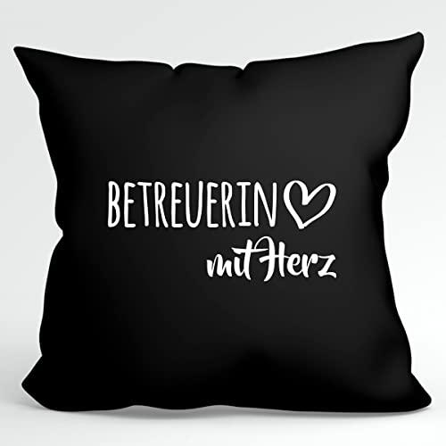 HUURAA Kissen Betreuerin mit Herz Deko Kopfkissen mit Füllung 40x40cm Black mit Motiv für die tollsten Menschen Geschenk Idee für Freunde und Familie von HUURAA