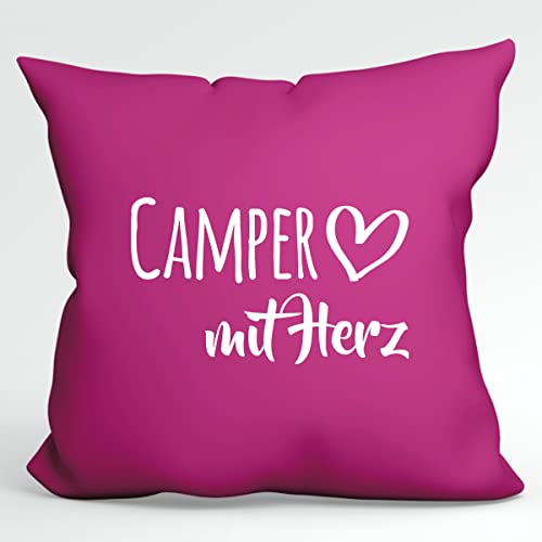 HUURAA Kissen Camper mit Herz Deko Kissenbezug ohne Füllung 40x40cm Fuchsia mit Motiv für die tollsten Menschen Geschenk Idee für Freunde und Familie von HUURAA