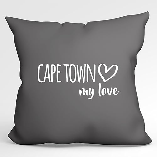 HUURAA Kissen Cape Town My Love Deko Kopfkissen mit Füllung 40x40cm Größe Steel Grey für alle Fans von Kapstadt Südafrika Geschenk Idee für Freunde und Familie von HUURAA