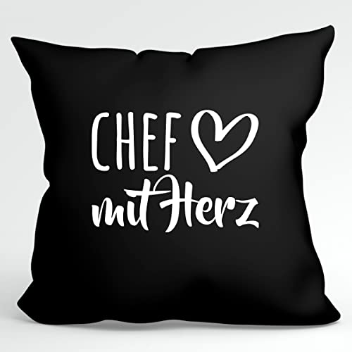 HUURAA Kissen Chef mit Herz Deko Kopfkissen mit Füllung 40x40cm Black mit Motiv für die tollsten Menschen Geschenk Idee für Freunde und Familie von HUURAA