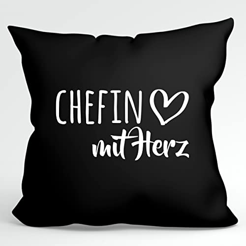 HUURAA Kissen Chefin mit Herz Deko Kopfkissen mit Füllung 40x40cm Black mit Motiv für die tollsten Menschen Geschenk Idee für Freunde und Familie von HUURAA