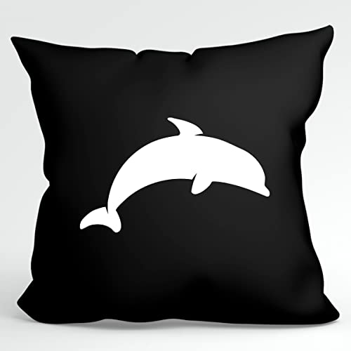 HUURAA Kissen Delfin Silhouette Deko Kopfkissen mit Füllung 40x40cm Größe Black mit Motiv für alle Tierfreunde Geschenk Idee für Freunde und Familie von HUURAA