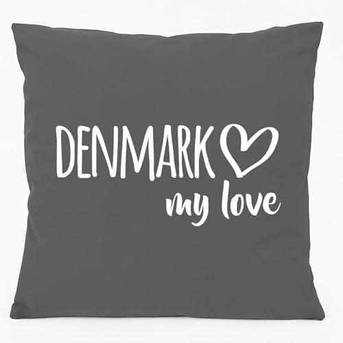 HUURAA Kissen Denmark My Love Deko Kopfkissen mit Füllung 40x40cm Größe Steel Grey für alle die Dänemark lieben Geschenk Idee für Freunde und Familie von HUURAA