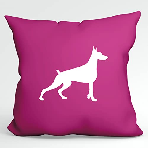 HUURAA Kissen Dobermann Silhouette Deko Kopfkissen mit Füllung 40x40cm Größe Fuchsia mit Motiv für Hundefreunde Geschenk Idee für Freunde und Familie von HUURAA