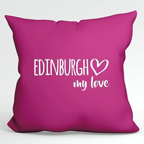 HUURAA Kissen Edinburgh My Love Deko Kissenbezug ohne Füllung 40x40cm Größe Fuchsia für alle Fans von Edinburgh Schottland Geschenk Idee für Freunde und Familie von HUURAA