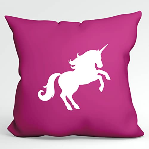 HUURAA Kissen Einhorn Silhouette Deko Kopfkissen mit Füllung 40x40cm Größe Fuchsia mit Motiv für alle Unicorn Fans Geschenk Idee für Freunde und Familie von HUURAA