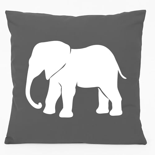 HUURAA Kissen Elefant Silhouette Deko Kopfkissen mit Füllung 40x40cm Größe Steel Grey mit Motiv für alle Tierfreunde Geschenk Idee für Freunde und Familie von HUURAA