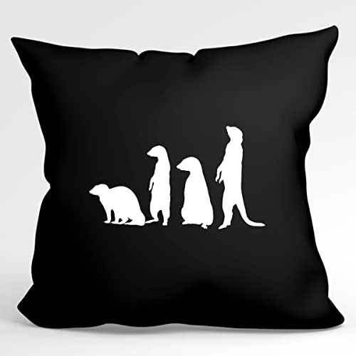 HUURAA Kissen Erdmännchen Silhouette Deko Kopfkissen mit Füllung 40x40cm Größe Black mit Motiv für alle Tierfreunde Geschenk Idee für Freunde und Familie von HUURAA