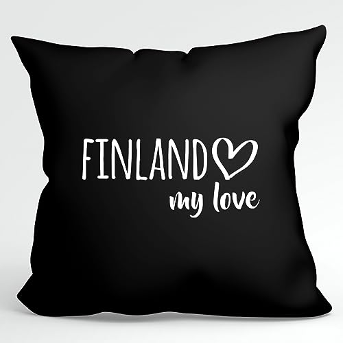 HUURAA Kissen Finland My Love Deko Kopfkissen mit Füllung 40x40cm Größe Black für alle Fans von Finnland Geschenk Idee für Freunde und Familie von HUURAA
