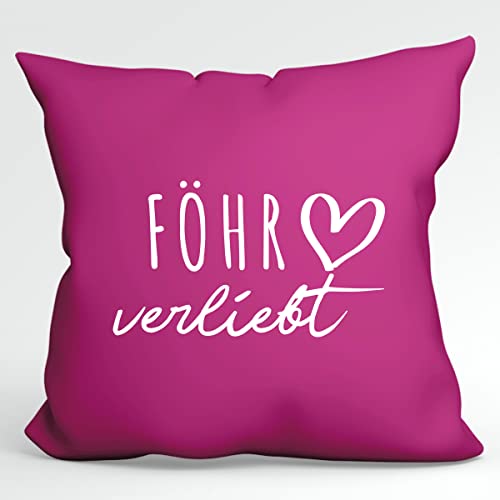 HUURAA Kissen Föhr verliebt Deko Kopfkissen Fuchsia mit Namen deiner lieblings Insel Geschenk Idee für Freunde und Familie von HUURAA