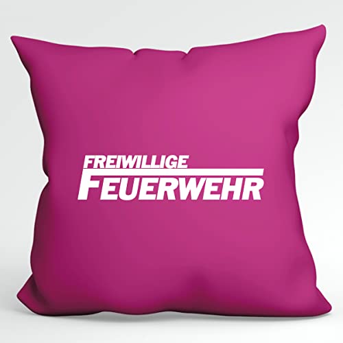 HUURAA Kissen Freiwillige Feuerwehr langes F Deko Kopfkissen mit Füllung 40x40cm Fuchsia mit Motiv für Lebensretter Geschenk Idee für Freunde und Familie von HUURAA