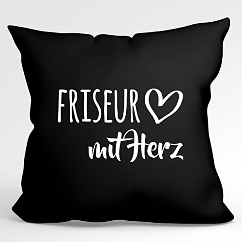 HUURAA Kissen Friseur mit Herz Deko Kissenbezug ohne Füllung 40x40cm Black mit Motiv für die tollsten Menschen Geschenk Idee für Freunde und Familie von HUURAA