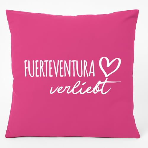 HUURAA Kissen Fuerteventura verliebt Deko Kopfkissen mit Füllung Fuchsia mit Namen deiner lieblings Insel Geschenk Idee für Freunde und Familie von HUURAA