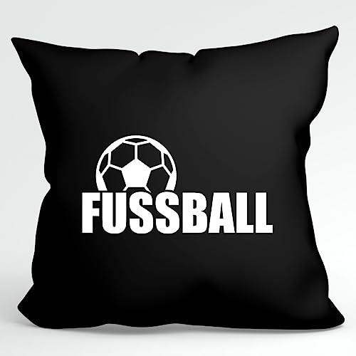 HUURAA Kissen Fussball Ball Deko Kopfkissen mit Füllung 40x40cm Größe Black mit Motiv für alle Soccer Fans Geschenk Idee für Freunde und Familie von HUURAA