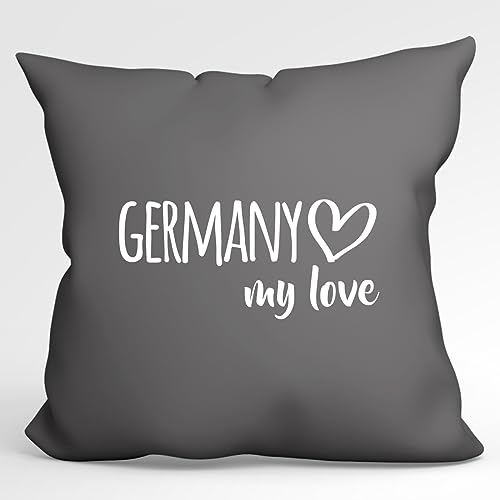 HUURAA Kissen Germany My Love Deko Kopfkissen mit Füllung 40x40cm Größe Steel Grey für alle die Deutschland lieben Geschenk Idee für Freunde und Familie von HUURAA