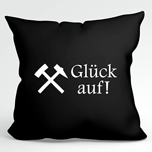 HUURAA Kissen Glück auf! Ruhrpott Deko Kopfkissen mit Füllung 40x40cm Größe Black mit Bergbau Motiv Geschenk Idee für Freunde und Familie von HUURAA