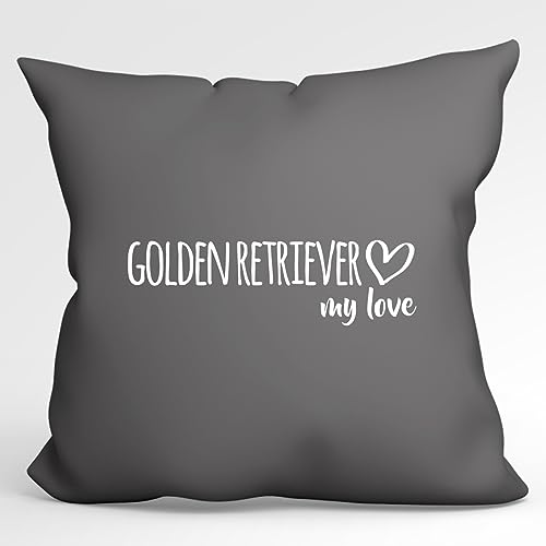 HUURAA Kissen Golden Retriever My Love Deko Kissenbezug ohne Füllung 40x40cm Größe Steel Grey mit Motiv für Hundefreunde Geschenk Idee für Freunde und Familie von HUURAA