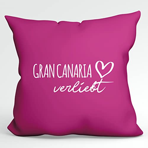 HUURAA Kissen Gran Canaria verliebt Deko Kopfkissen mit Füllung Fuchsia mit Namen deiner lieblings Insel Geschenk Idee für Freunde und Familie von HUURAA