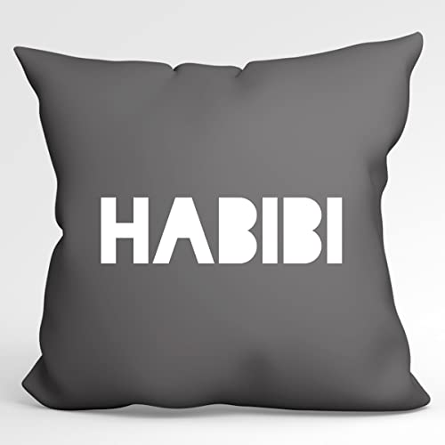 HUURAA Kissen Habibi Schatz Freund Deko Kopfkissen mit Füllung 40x40cm Größe Steel Grey mit Motiv für alle Lieblinge Geschenk Idee für Freunde und Familie von HUURAA