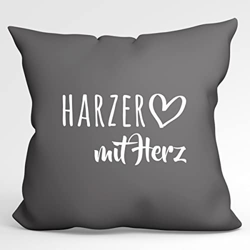 HUURAA Kissen Harzer mit Herz Deko Kopfkissen mit Füllung 40x40cm Steel Grey mit Motiv für die tollsten Menschen Geschenk Idee für Freunde und Familie von HUURAA