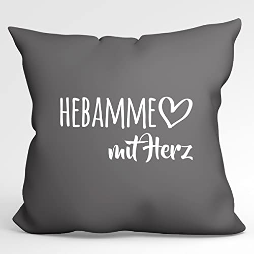 HUURAA Kissen Hebamme mit Herz Deko Kissenbezug ohne Füllung 40x40cm Steel Grey mit Motiv für die tollsten Menschen Geschenk Idee für Freunde und Familie von HUURAA