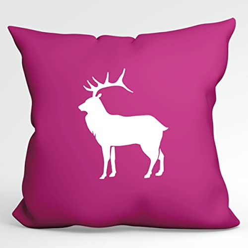 HUURAA Kissen Hirsch Silhouette Deko Kissenbezug ohne Füllung 40x40cm Größe Fuchsia mit Motiv für alle Tierfreunde Geschenk Idee für Freunde und Familie von HUURAA