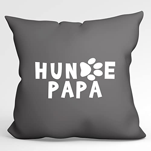 HUURAA Kissen Hundepapa Tapse Deko Kopfkissen mit Füllung 40x40cm Steel Grey mit Motiv für alle Hundemenschen Geschenk Idee für Freunde und Familie von HUURAA