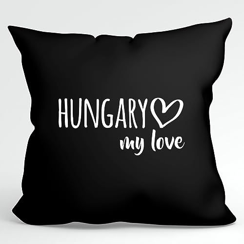 HUURAA Kissen Hungary My Love Deko Kopfkissen mit Füllung 40x40cm Größe Black für alle Fans von Ungarn Geschenk Idee für Freunde und Familie von HUURAA