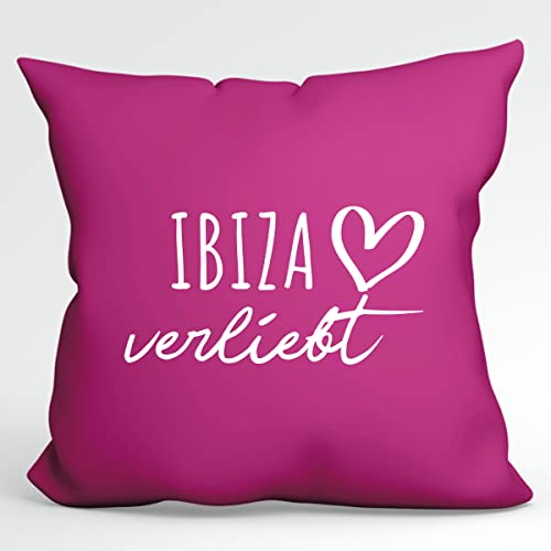 HUURAA Kissen Ibiza verliebt Deko Kopfkissen mit Füllung Fuchsia mit Namen deiner lieblings Insel Geschenk Idee für Freunde und Familie von HUURAA