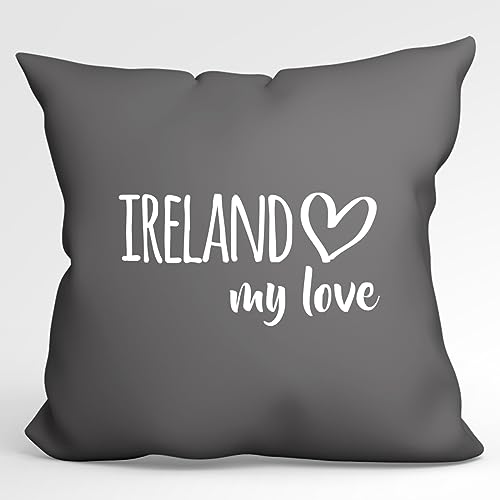 HUURAA Kissen Ireland My Love Deko Kopfkissen mit Füllung 40x40cm Größe Steel Grey für alle Fans von Irland Geschenk Idee für Freunde und Familie von HUURAA